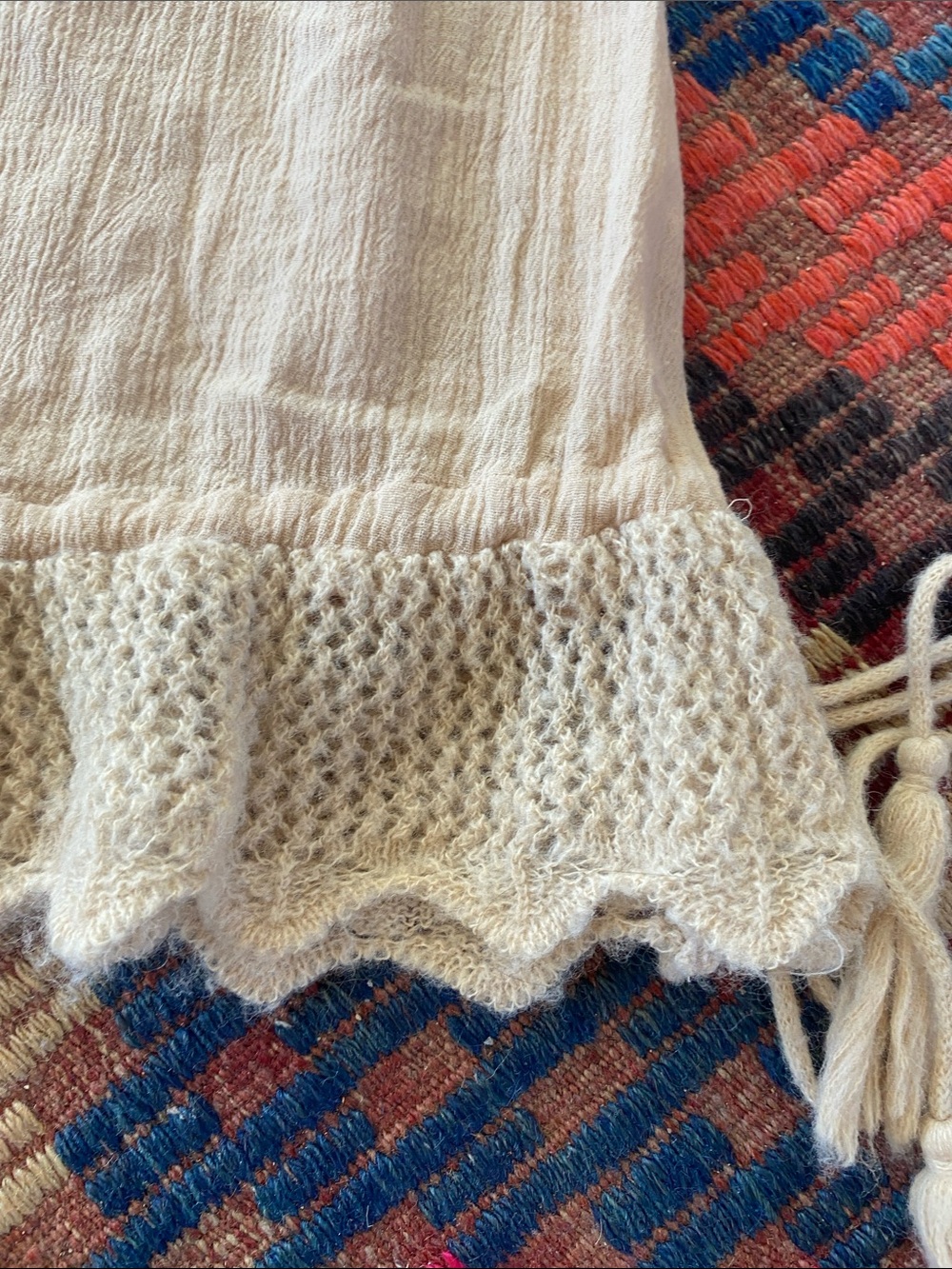 Free People cotton embroidered tank top blouse cream beige drawstring 6 small - Picture 4 of 10